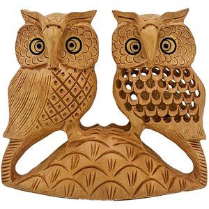 Handcrafted Wooden Owl couple (5 inch)